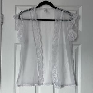 Duet Sheer Lace Trim Open-Front Top - Size M